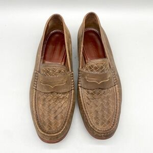 HS Trask Mens 12M Slade Woven Penny Loafers Brown Leather Preppy Rugged Heritage
